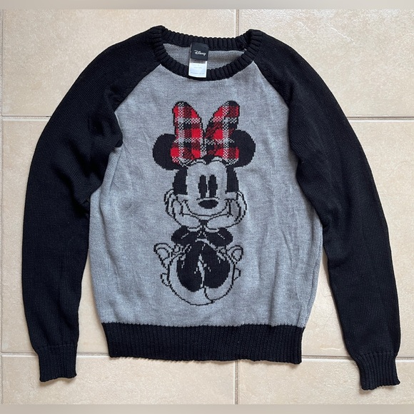 Disney Jerry Leigh Minnie Mouse Print Pullover Sweater Heather Gray Sz Small - Picture 1 of 9